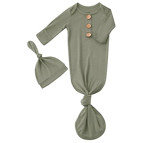 Newborn Baby Boys Girls Knotted Gown Hat Set Soft Bamboo Viscose Infant Sleeper Baby Sleep Gown with Mittens