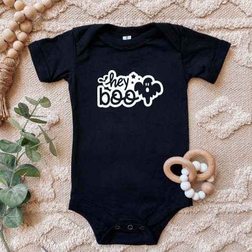 Hey Boo Ghost Short Sleeve Bodysuit, Black