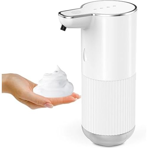 Foaming Soap Dispenser,Touchless Hand Sanitizer Dispenser Electric,Hand Soap Dispenser 4-Level Adjustable, Foam Soap with USB C Rechargeable for Kitchen,Bathroom,Hotel,Restaurant(White)