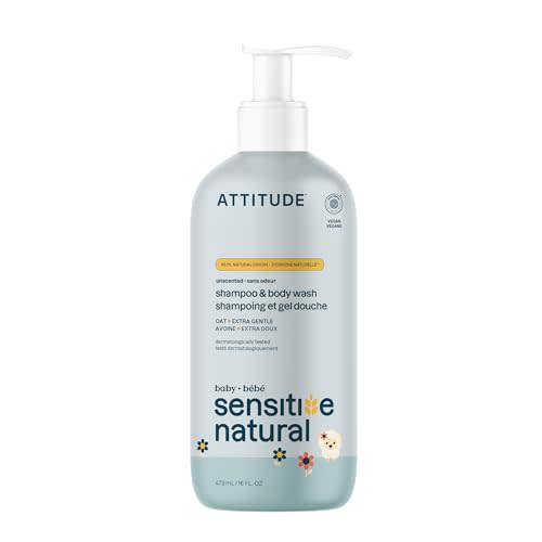 ATTITUDE 2-in-1 Shampoo and Body Wash for Baby, EWG Verified, Plant- and Mineral-Based Ingredients, Vegan and Cruelty-Free Products for Sensitive Skin, Unscented, 16 Fl Oz