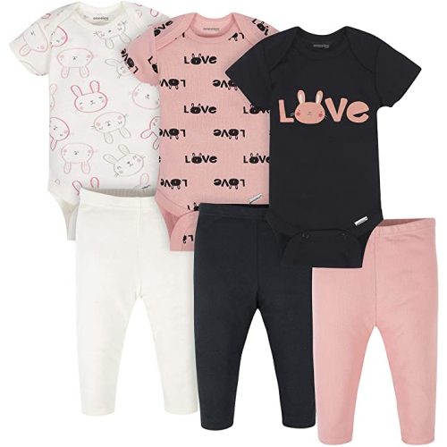 Onesies Brand Unisex Baby 3 Outfit Bundle Mix Match Newborn to 12m Pants Set - 3 Onesies 3 Pants Outfit Bundle Mix N Match Newborn to 12m - Pink Bunny Print
