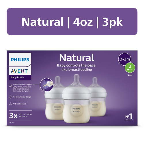 Philips Avent Natural Baby Bottle, Anti-Colic, Clear, 4oz, 3pk, SCY900/93