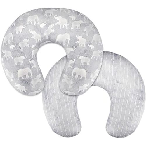 DILIMI Nursing Pillow Cover, Soft Stretchy Nursing Covers for Breastfeeding Pillows, 1 Pack Reversible Removable Slipcover for Baby Boy and Girls, Grey Elephant