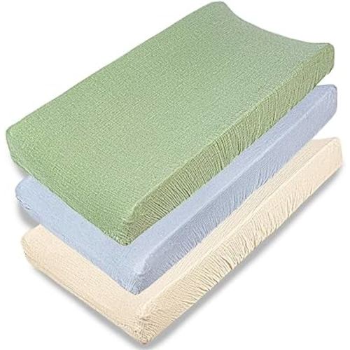 Muslin Changing Pad Cover Unisex, Solid Color Muslin Baby Changing Mats for Boys & Girls, 100% Cotton 3-Pack Breathable and Skin-Friendly Changing Table Covers, Large