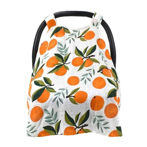 Muslin Cotton Baby Carseat Canopy, Infant Carrier Safety Basket Sunshade Covers, Breathable Stroller Covers Multifunction (Orange)