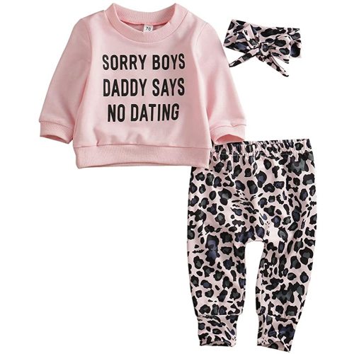 Madjtlqy Newborn Baby Girls Clothes Daddy Saying Top Printed T-Shirt Leopard Pants+Headband Sweatshirt Outfit Set