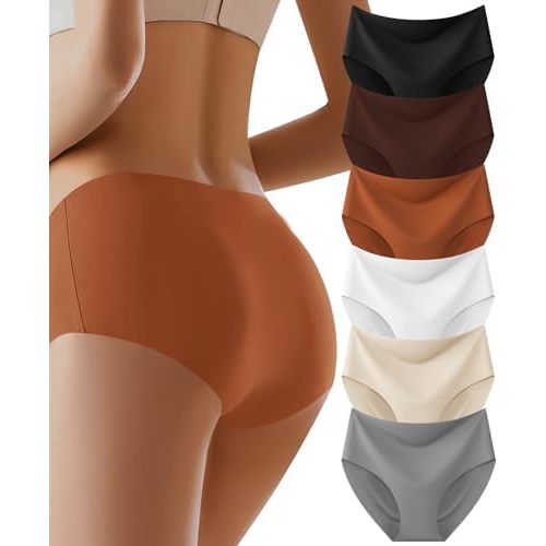 Womens Underwear Full Coverage No Show High Waisted Seamless Ladies Panties 6 Pack