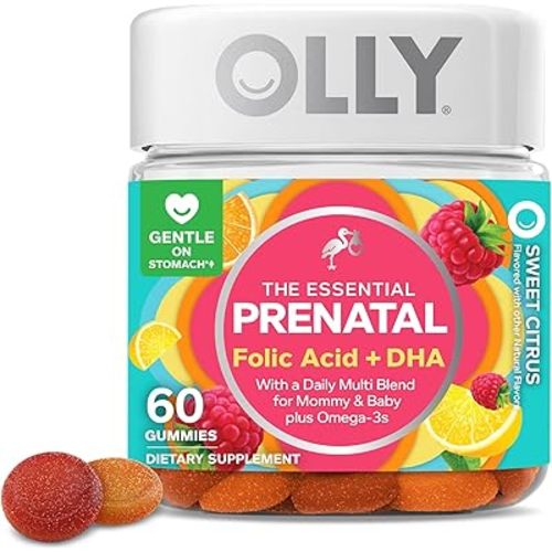 OLLY Prenatal Multivitamin Gummy, Supports Healthy Growth and Brain Development, Folic Acid, Vitamin D, Omega 3 DHA, Chewable Supplement, Citrus Berry Flavor, 30 Day Supply - 60 Count