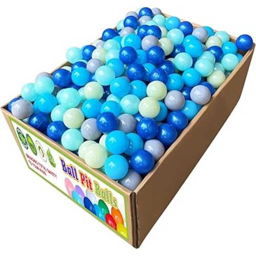 Ball Pit Balls 500 Count for Kids, Plastic Balls for Ball Pit, 2.2-Inch Crush Proof Play BPA Free Non-Toxic, 5 Kinds of Bright Color Ocean Balls Include a Reusable Net Bag (Blue)