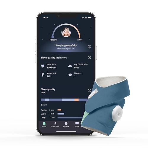 Owlet Dream Sock - Smart Baby Monitor View Heart Rate and Average Oxygen O2 as Sleep Quality Indicators. Wakings, Movement, and Sleep State. Digital Sleep Coach and Sleep Assist Prompts, Blue