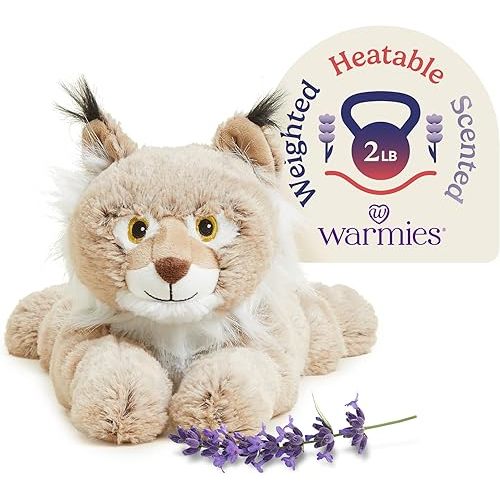 Warmies Microwavable & Weighted Stuffed Animals, Bob Cat - Heated Stuffed Animal Plushie for Warmth & Comfort - Cute Soft Plush Toys