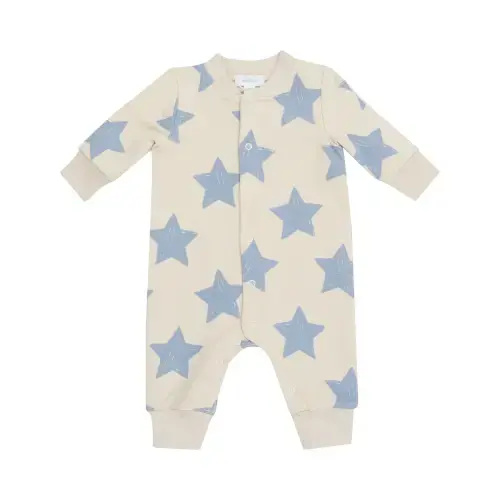 Baseball Collar Romper - Sketchy Stars Blue