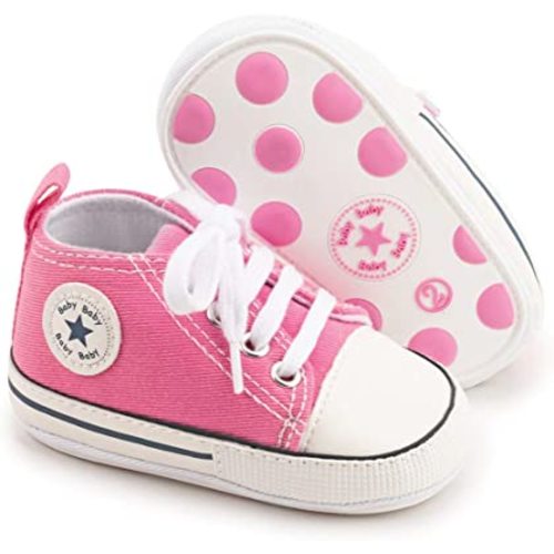 KIDSUN Unisex Baby Boy Girl Canvas Sneaker Soft Sole Infant Lace up Newborn Ankle Toddler First Walkers Crib Shoes