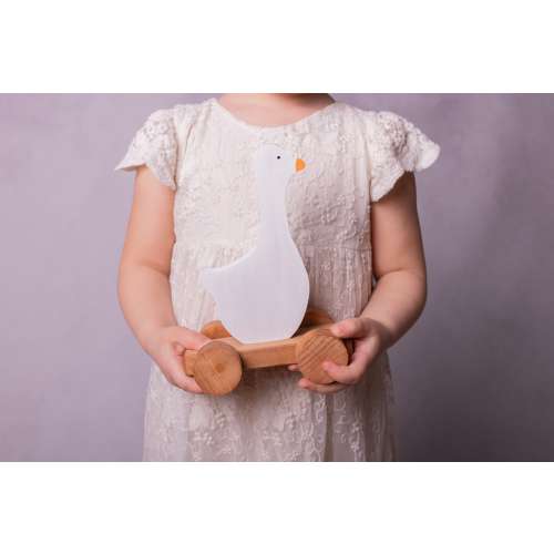 Wooden Push -Pull Toy, Wooden Goose Toy For Toddler, Nursery Decoration, Handmade Baby's Room Decor