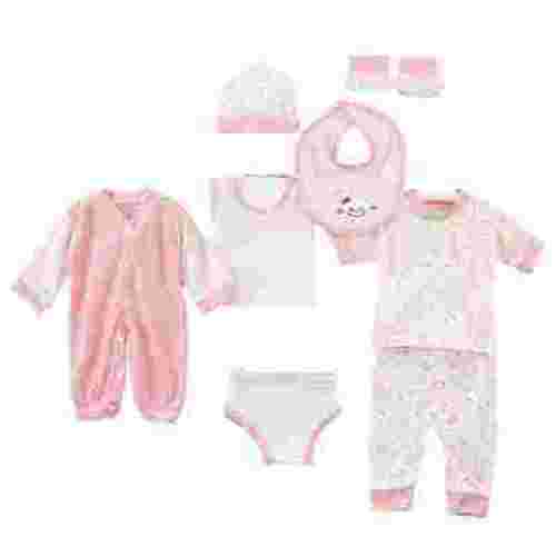 NIEWTR Preemie Baby Boy Girl Boy Outfit Shose+Romper 8Pcs Boy Tops+Hat+Pants +Bib+Sock Sets for Girl Boy Size 0-3 Months 8PCS Girl Boy Outfits&Set Shower Gift Set (A09-Pink)
