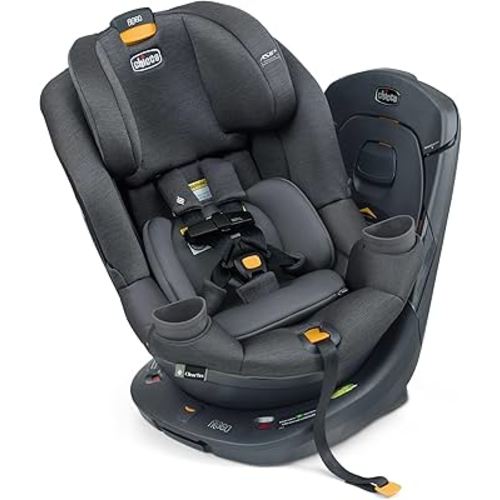 Chicco Fit360 ClearTex Rotating Convertible Car Seat with 360 Degree Rotation for Rear-Facing and Forward-Facing, LeverLock Self-Tensioning Lock System | Carbon/Grey