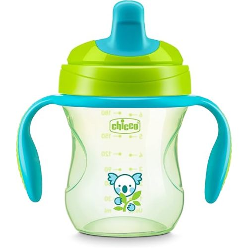 Chicco Semi-Soft Trainer with Bite-Resistant Spout and Spill-Free Lid 7oz.| Removable, Non-Slip Handles | Top-Rack Dishwasher Safe | Easy to Hold Ergonomic Indents | Green| 6+ Months