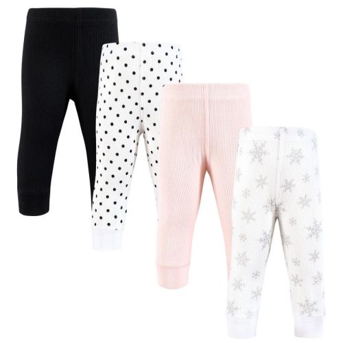 Hudson Baby Infant Girl Thermal Tapered Ankle Pants 4pk, Snowflake, 3-6 Months