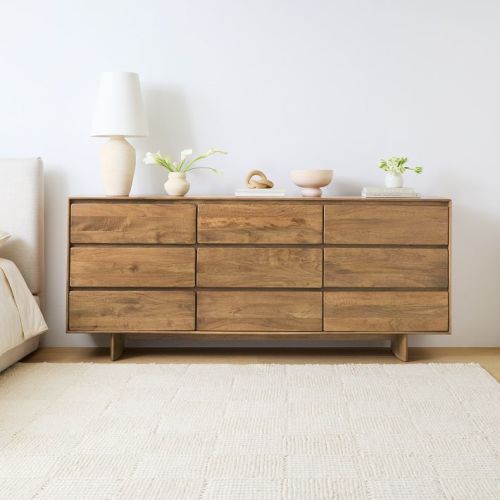 Anton Solid Wood Wide 9-Drawer Dresser (85") - Burnt Wax