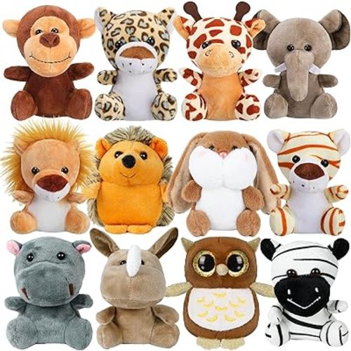 Arrozon 12 Pcs Small Stuffed Animals Bulk, 4.5 Inch Mini Stuffed Animals, Keychain Plush Toys Stocking Stuffers for Kids, Carnival Claw Machine Prizes, Classroom Treasure Box, Pinata Stuffers