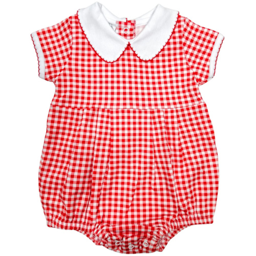 Red Minichecks Collared Short Sleeve Bubble