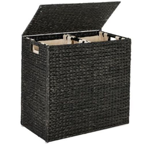 Best Choice Products Large Natural Water Hyacinth Double Laundry Hamper Basket w/ 2 Liner Bags, Handles