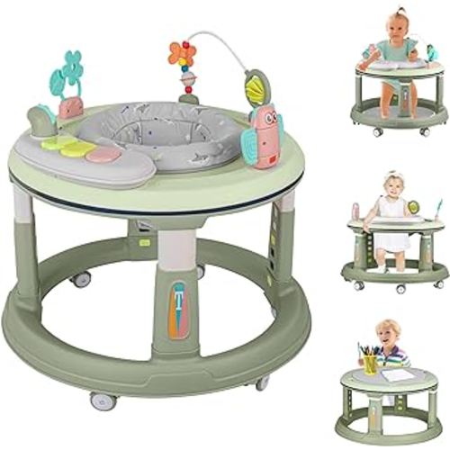 Baby Walker with Music and Lights, 5 Adjustable Heights, Baby Walkers and Activity Center for Boys Girls Babies 6-12 Months, Features 360 Degree Swivel Seat, Detachable Toys and Bounce Foot pad