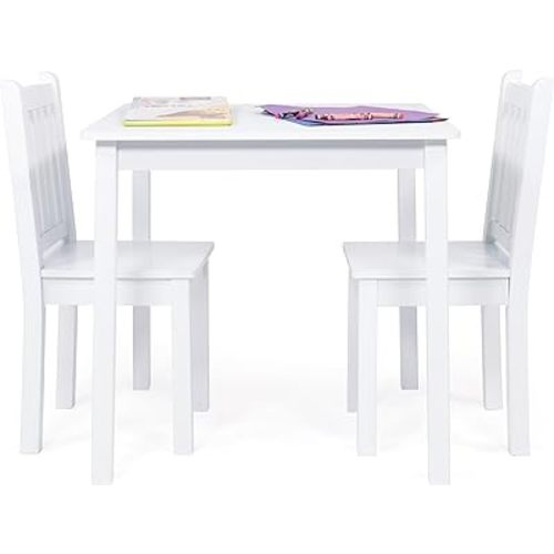 Humble Crew, White Kids Wood Square Table and 2 Chairs Set