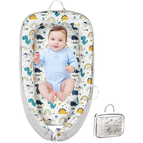 Portable Baby Lounger for Supervised Play and Rest, Soft Breathable Infant Mat for Tummy Time, Home, Travel, Baby Gifts- Dinosaur