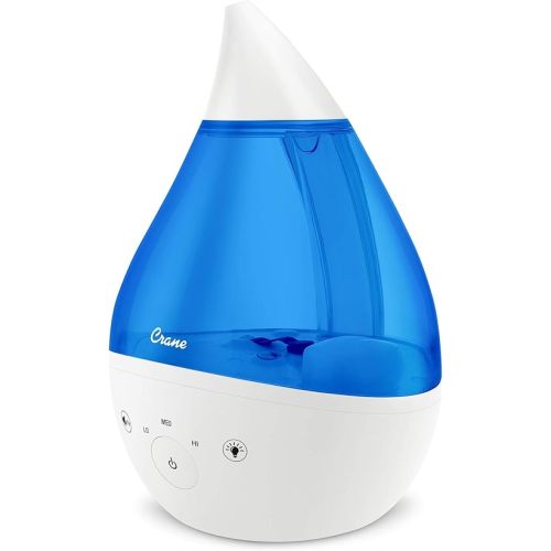 Crane 4-in-1 Drop 2.0 Ultrasonic Cool Mist Humidifier with Sound Machine, Night Light, Aroma Tray, 1 Gallon Top Fill, Blue & White