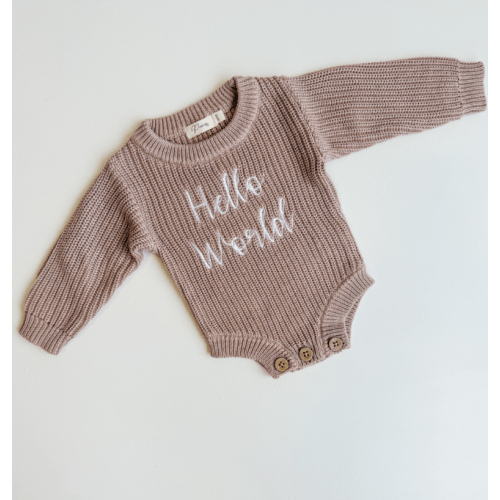 HELLO WORLD - RIBBED KNIT ROMPER | TEDDY BROWN