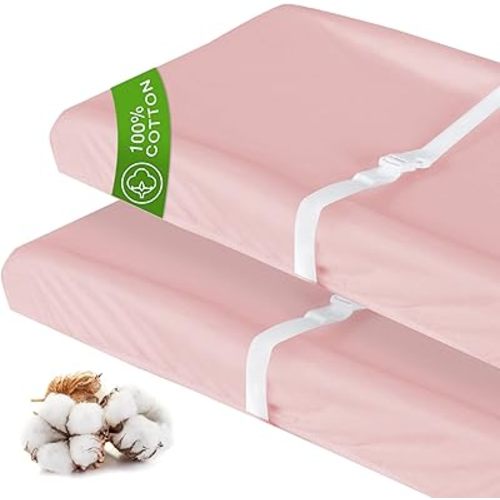 Changing Pad Cover Cotton Pink for Girl, 2 Pack Changing Table Pad Cover Cradle Sheet Soft and Breathable 16" x 32" for Standard Baby Changing Pads, Pink Changing Pad Cover