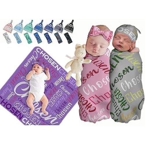Personalized Baby Swaddle Sets for Boys/Girls Customized Swaddle Blankets for Newborns Personalized Baby Swaddle With Hat and Headband Personalized Newborn Baby Swaddle Blankets with Name