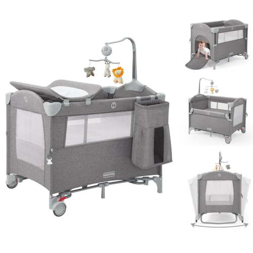 HARPPA 5 in 1 Portable Playard and Bassinet Bedside Sleeper for Newborn to Toddler, Unisex, Gray