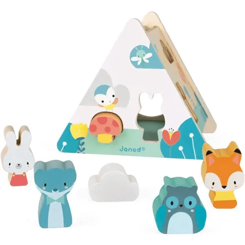 Janod Pure Shape Sorter 6 pc Wooden Shape Sorter - Toy for Learning Sorting Shapes and Colors for Toddlers Ages 18+ Months