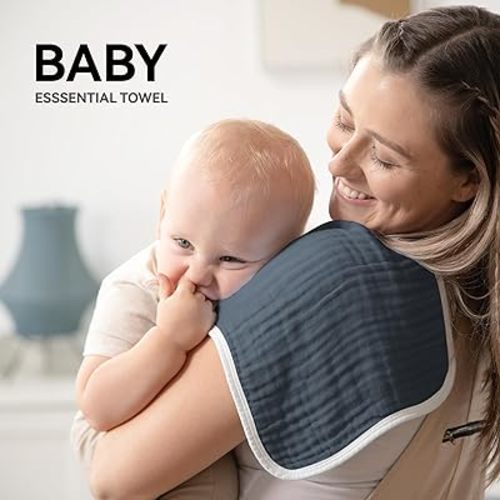Synrroe Burp Cloths Large, Muslin Burp Cloths for Baby Girls and Boys, Pack of 4 Extra Absorbent and Soft Muslin Bibs, 6 Layers 20 by 10 Inches 100% Cotton (Dark Grey 4 Pack)