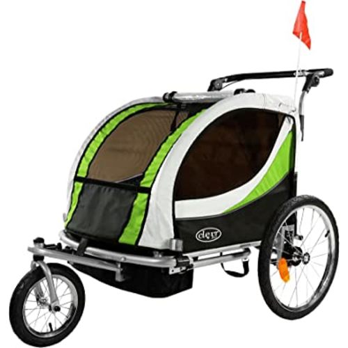 ClevrPlus Deluxe 3-in-1 Double 2 Seat Bicycle Bike Trailer Jogger Stroller for Kids Children | Foldable Collapsible w/Pivot Front Wheel