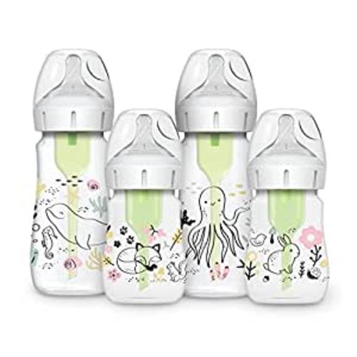 Dr. Brown’s Natural Flow® Anti-Colic Options+™ Wide-Neck Baby Bottle Designer Edition Bottles, Ocean and Woodland Design, 9 oz and 5oz, Level 1 Nipple, 4-Pack, 0m+ : Baby
