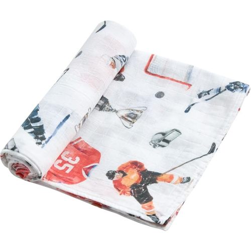 Bamboo Muslin Swaddle Blanket, 1 Pack 47x47 Inch Soft Breathable Hypoallergenic Baby Blanket, Hockey Match
