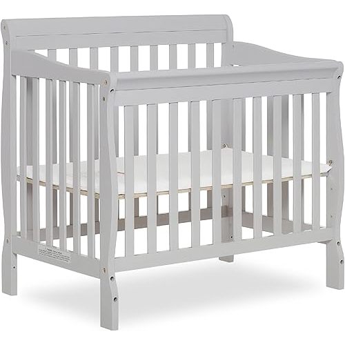 Dream On Me Aden 4-in-1 Convertible Mini Crib In Grey, Greenguard Gold Certified, Non-Toxic Finish, New Zealand Pinewood, With 3 Mattress Height Settings