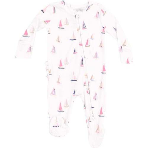 2 Way Zipper Ruffle Back Footie, Sailboats Pink - Angel Dear | Maisonette
