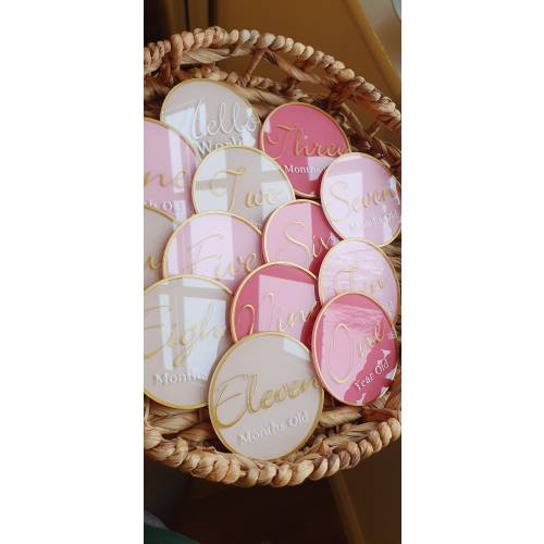 Acrylic Baby Milestone Rounds - Monthly Baby Milestone Discs - 12 Month Set Announcement - Newborn Photo Prop - Babies First Year