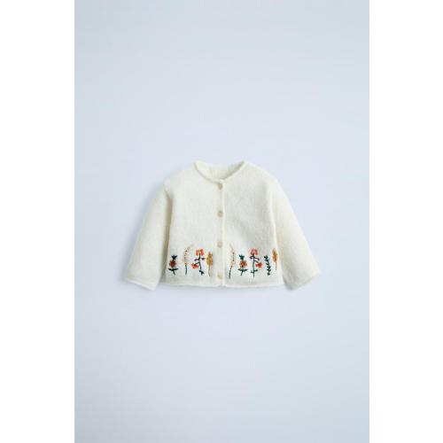 KNIT CARDIGAN WITH FLORAL EMBROIDERY - Ecru | ZARA Australia