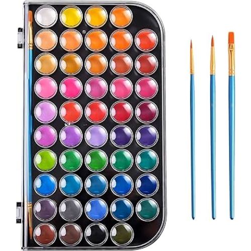 Upgraded 48 Colors Washable Watercolor Paint Set with 3 Brushes and Palette, Non-toxic Paints Sets for Kids, Adults, Beginners Artists, Make Your Painting Talk