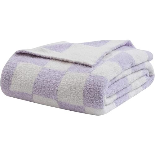 bearberry Fuzzy Checkerboard Grid Throw Blanket Soft Cozy Warm Microfiber All Season Blanket Decor for Couch Sofa Bed Travel Home (Purple, 50''x60'')