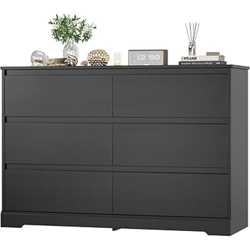 FOTOSOK 6 Drawer Double Dresser, Black Dresser, Modern 6 Chest of Drawers with Deep Drawers, Wide Storage Organizer Cabinet for Living Room Home