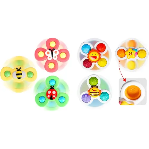 ALASOU 6 PCS Suction Cup Spinner Toys(3 Farm+3 Star) for Infant and Toddlers