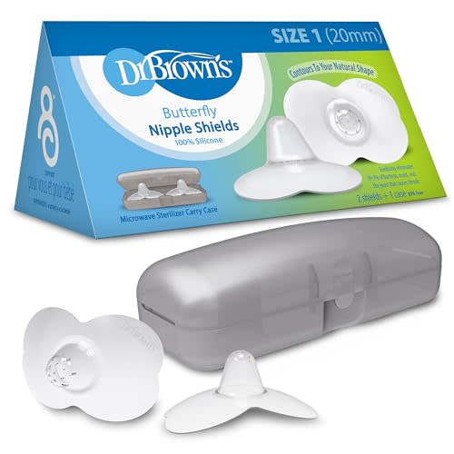 Dr. Brown's Butterfly Breastfeeding Nipple Shields for Protecting Sore, Flat or Inverted Nipples, Essential for Latching Difficulties with Microwave Sterilizer Carrying Case, Size 1, 20mm