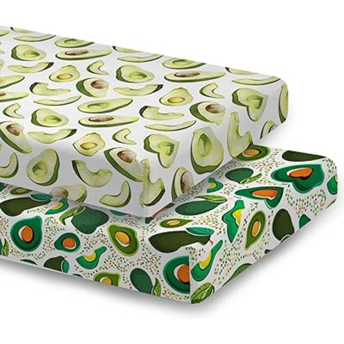 2 Pack Avocado Printed Fitted Crib Sheets for Baby Girls and Boys, Green, Soft and Breathable Baby Sheet Fits Standard Crib and Toddler Mattress, 28 x 52in, Cute Fruits Pattern