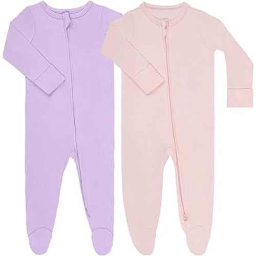 GUISBY Footed Long Sleeve Baby Pajamas with Zipper Cotton Infant Sleepers